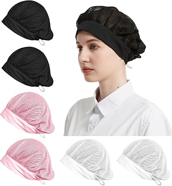 6 Pack Mesh Chef Hat for Women Men Kitchen Cooking Foodservice Cotton Adjustable Breathable Hairnet Unisex Chef Cap