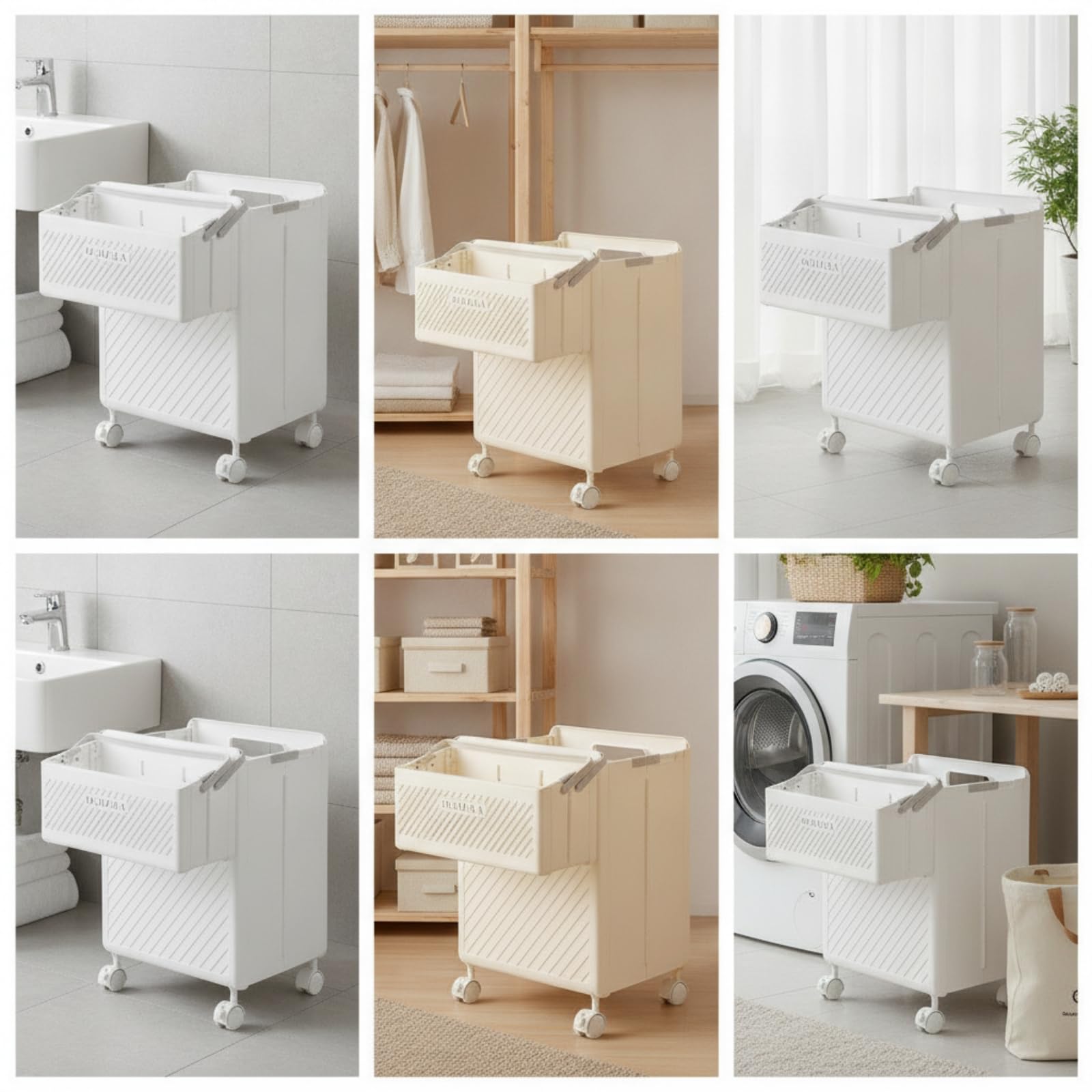 Qianly biancheria con Cestino Frontale Rimovibile Pieghevole biancheria Ventilato in Plastica Multiuso Vasca Práctica per Bagno, Bianco, Set Basket