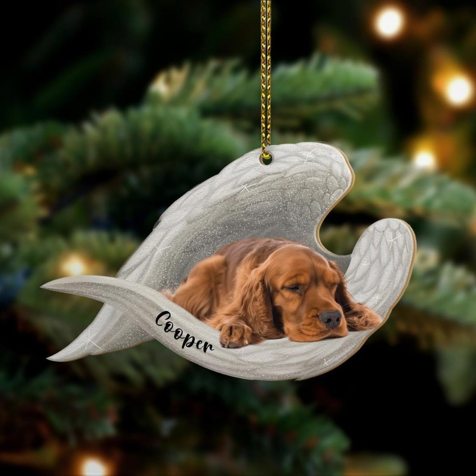 Luckluccy Personalized Cocker Spaniel Dog Memorial Ornament,Pet Memorial Ornament,Dog Memory,Pet Angel Wings,Dog Loss Sympathy Gift