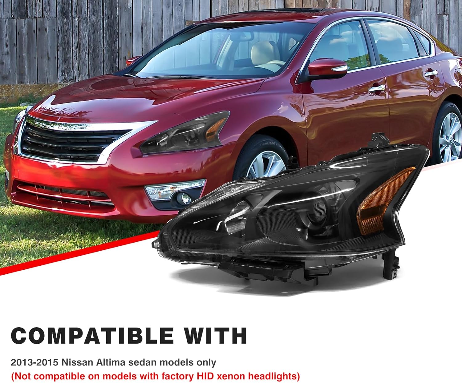 2013-2015 Nissan Altima Headlight Assembly for 2013-2015 Nissan Altima Only fit 4Door Clear Lens Black Housing with Amber Reflector Headlamp Replacement Left and Right OE Replacement B-Black Housing Amber Reflector Clear Lens
