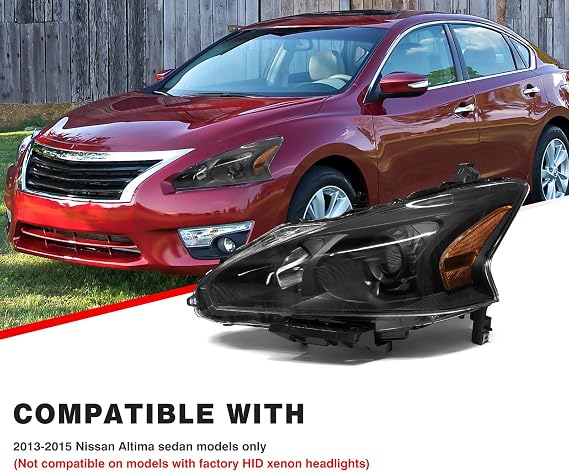 2013-2015 Nissan Altima Headlight Assembly for 2013-2015 Nissan Altima Only fit 4Door Clear Lens Black Housing with Amber Reflector Headlamp Replacement Left and Right