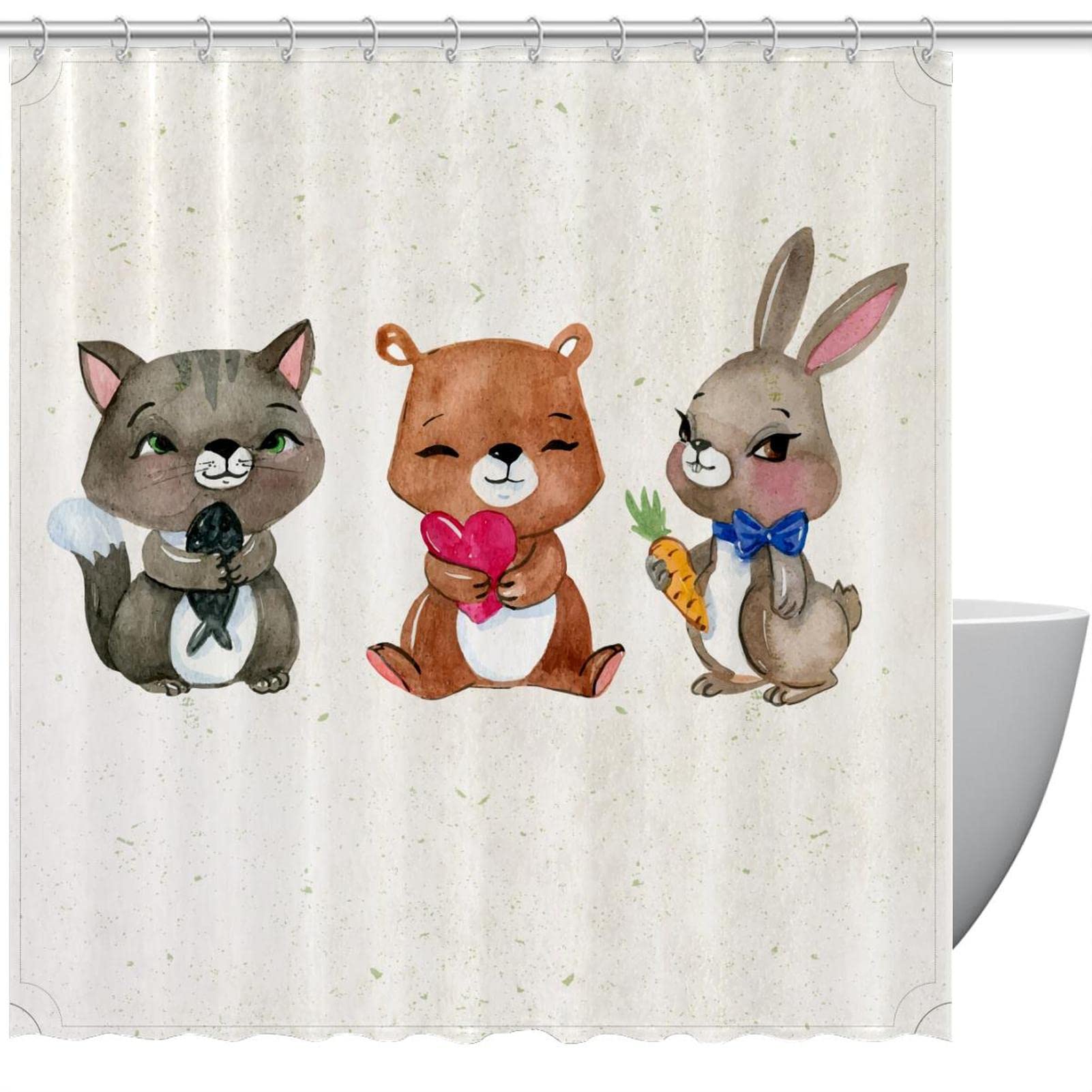 Rideau de douche anti-moisissure animaux mignons 183 cm pour salle de bain saine