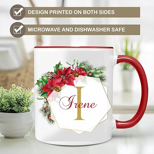 Miniatura 3 de The Foxy Mug Personalized Poinsettia Coffee Mug Christmas Wreath Customized Monogram Initial Name Microwave Dishwasher Safe Ceramic Cup