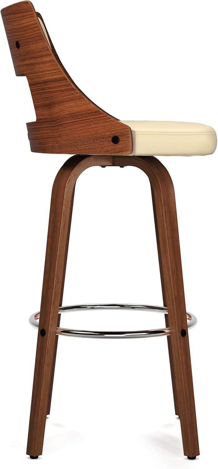 SIMPLIHOME Dallyn Swivel Bar Stools (Set of 2) - 17 inch Seat Height Upholstered Wood Chairs in Cream Vegan Faux Leather, Contemporary Seating for Kitchen or Bar with Curved Bentwood Back