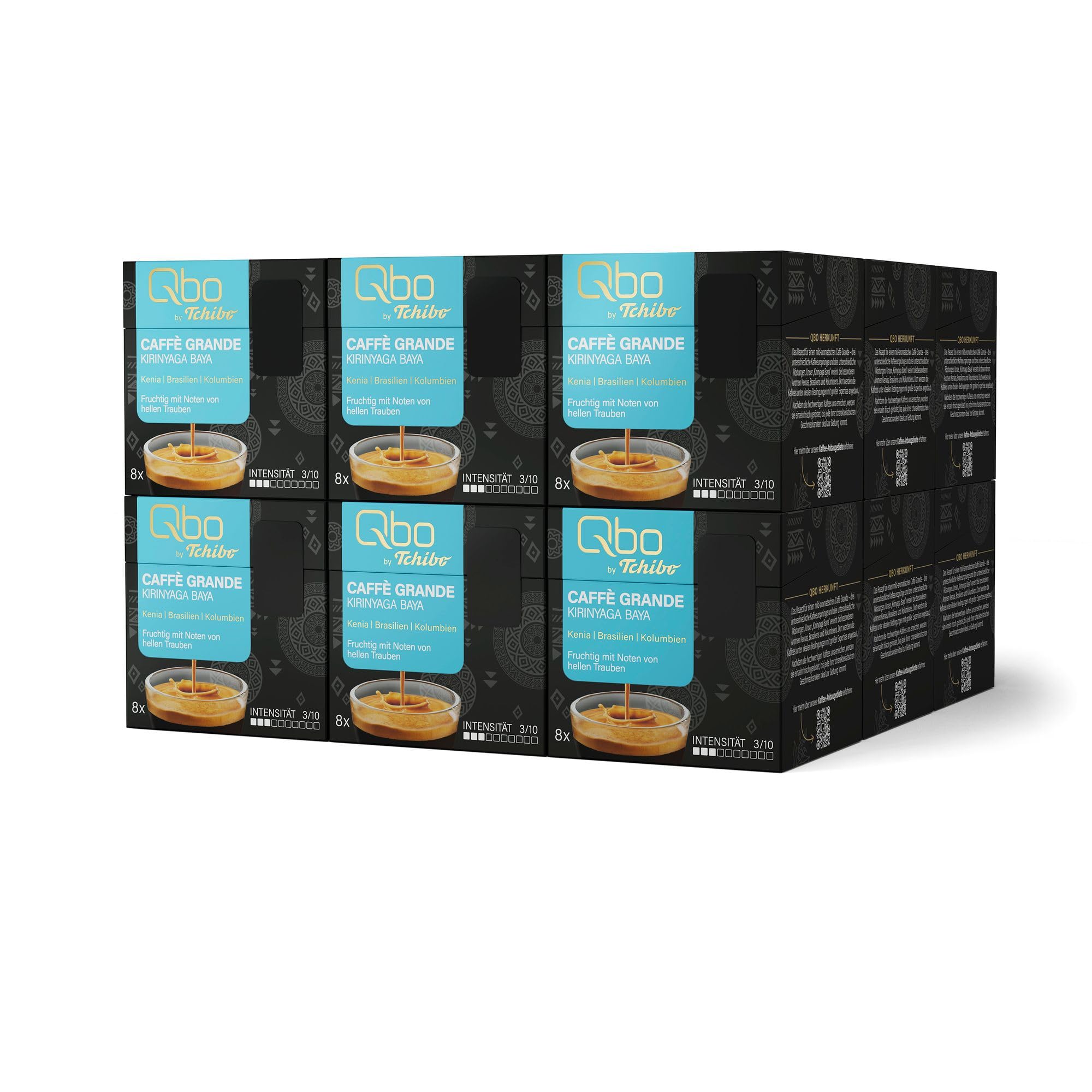 Tchibo Qbo Caffè Grande Kirinyaga Baya Premium Kaffeekapseln, 144 Stück - 18x8 Kapseln (Caffè Grande, Intensität 3/10, fruchtig), nachhaltig & aus 70% nachwachsenden Rohstoffen¹