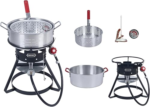 Miniatura 6 de Freidora de pavo de 30 cuartos de galón con cesta, soporte para quemador de propano para exteriores, quemador de hierro fundido de 50,000 BTU, vapor