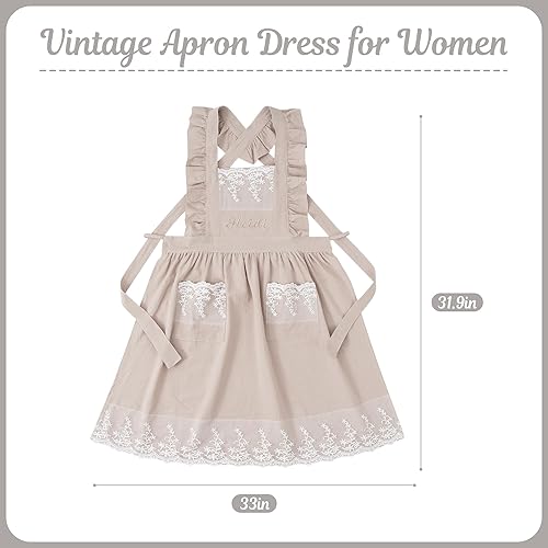 Miniatura 2 de Delantal vintage para mujer con bolsillos, delantales de chef personalizados con nombre para cocina, cocción, hornear, jardinería