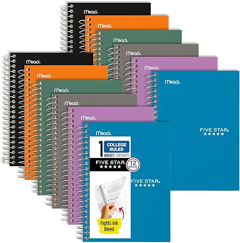 Five Star - Cuaderno personal con espiral, 7 x 438 pulgadas, 100hojas, renglones angostos, varios colores (45484) Paquete de 212