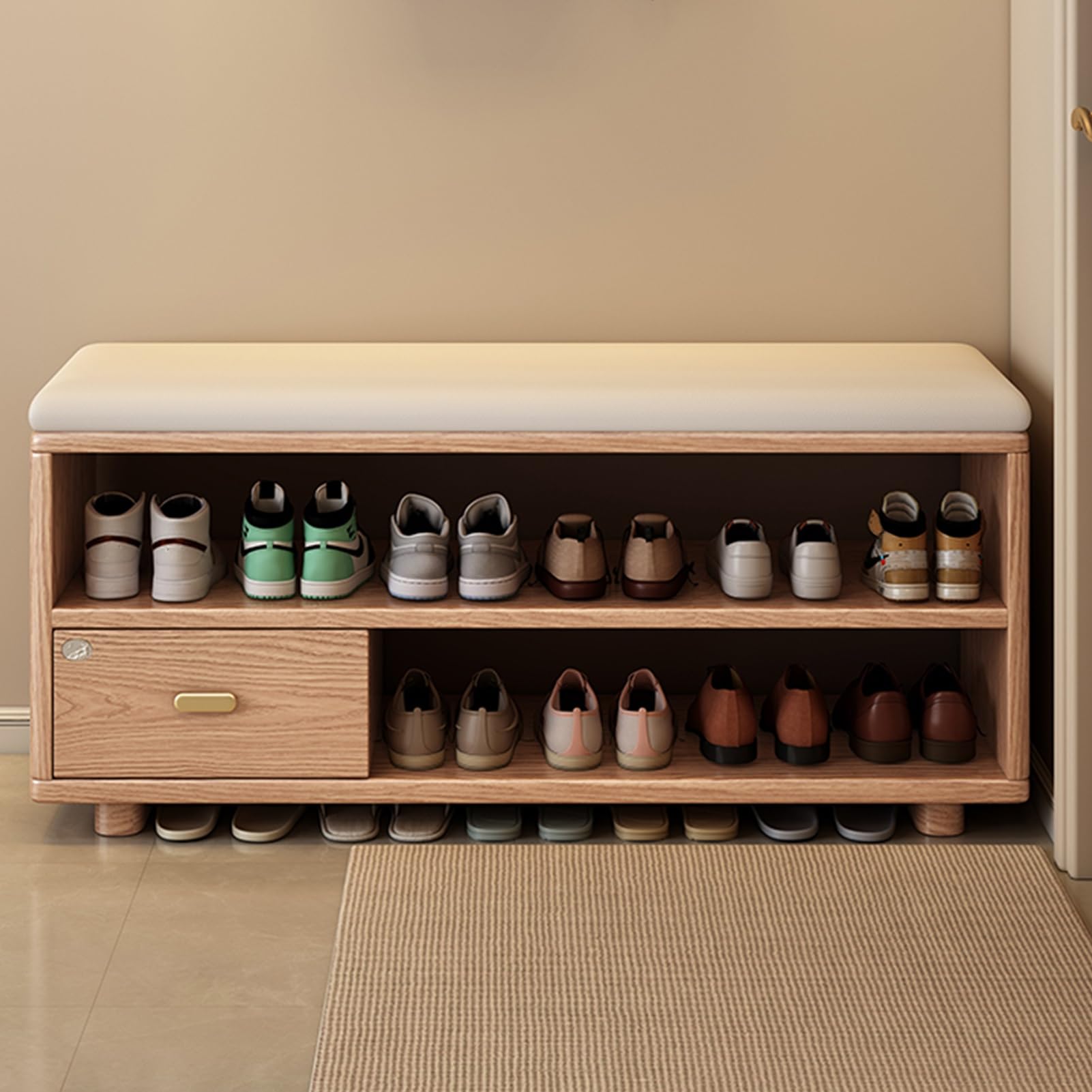 Banc à chaussures avec tiroir de 80 cm en bois pour rangement d'entrée