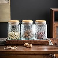 Vista 5 de Tarro de vidrio vintage hermético con tapa de madera de bambú para encimera de cocina, despensa, café, té, azúcar, 24 onzas líquidas
