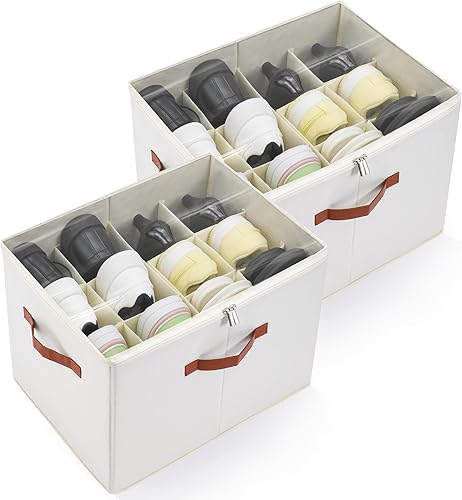 Organizador de almacenamiento de zapatos para armario, 12 cuadrículas, color blanco, paquete de 2