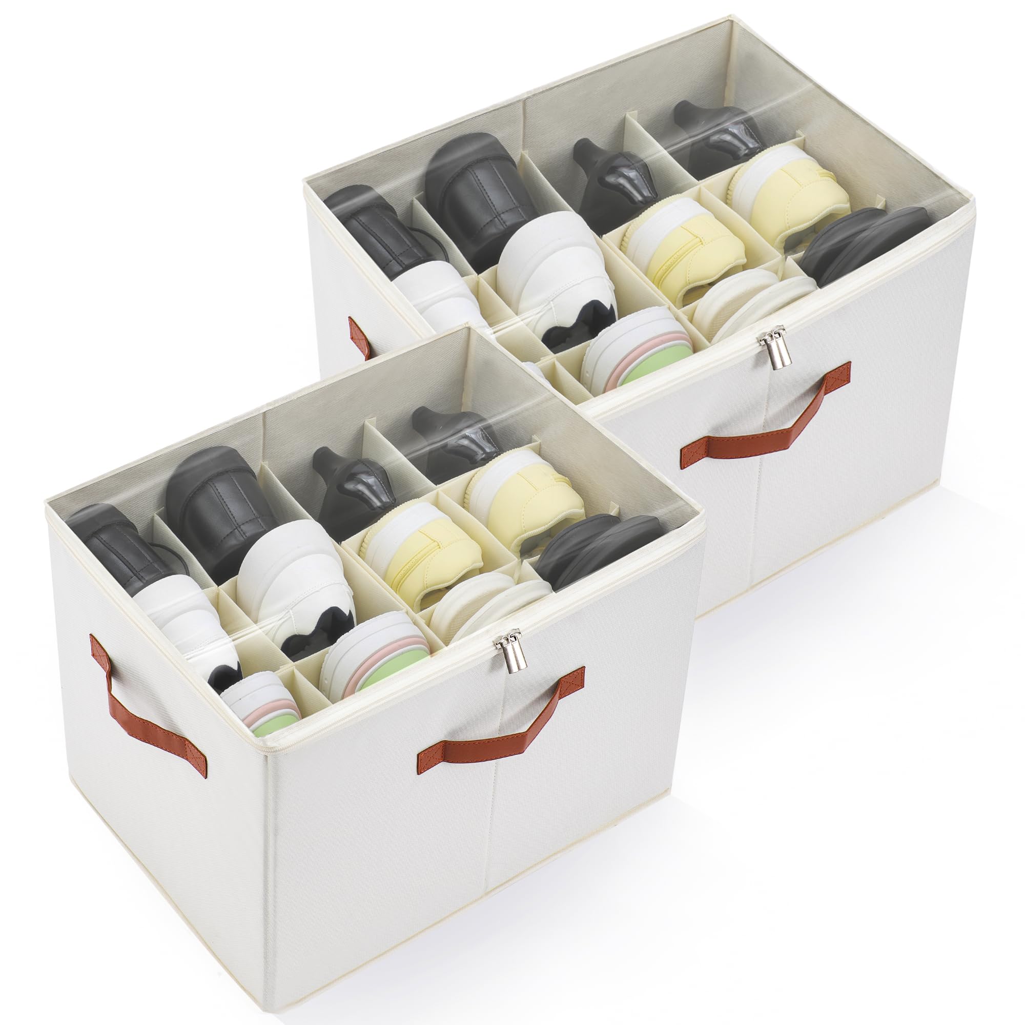 Organizador de zapatos para armario, 12 rejillas, color blanco, paquete de 2