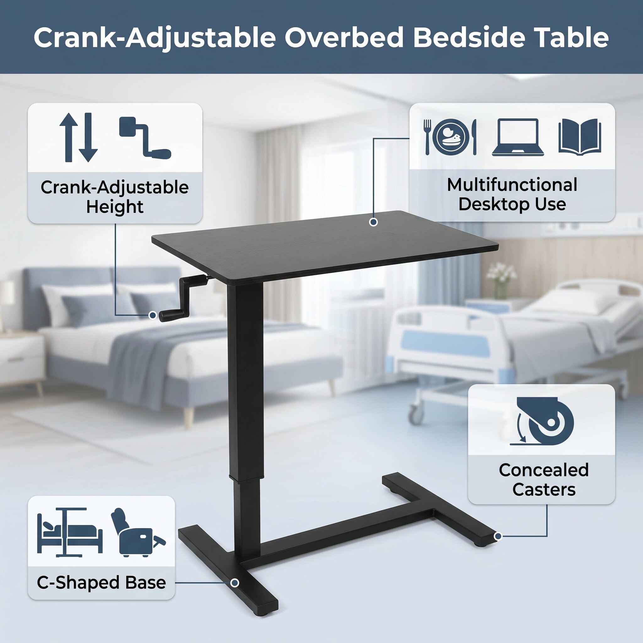 Ejoyous Table d'ordinateur multifonctionnelle, Table de Chevet Ajustable en Hauteur, Bureau d'appoint pour lit, PC Portable, écriture, Lecture, côté canapé