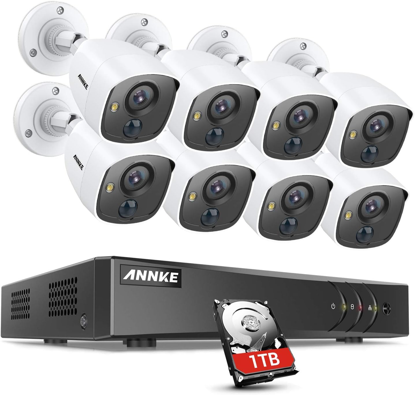 ANNKE Home Wired Camera Security System with Audio, 8CH 3K Lite H.265+ AI DVR with 1 TB Hard Drive and 8 X 1080P IP67 Weatherproof Cameras with Dual Light, Human/Vehicle Detection, Color Night Vision
