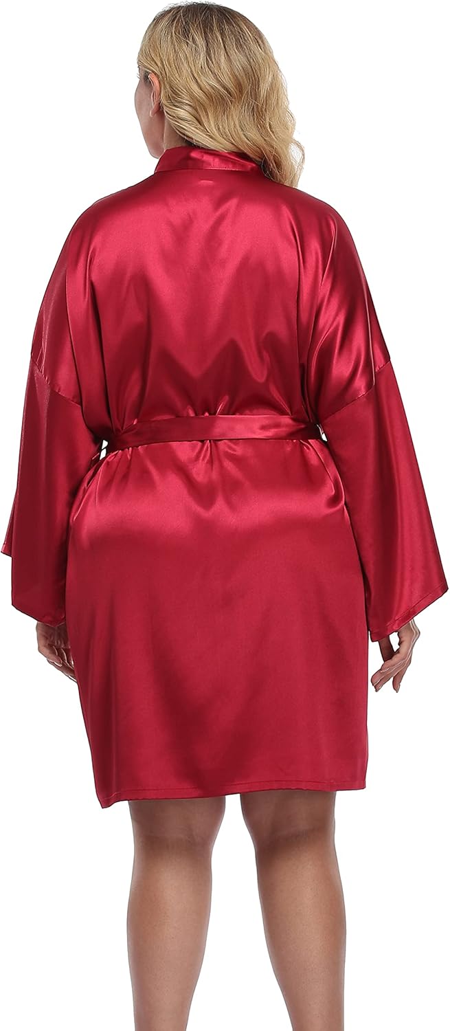 Women's Plus Size Short Silky Bathrobes Satin Kimono Robes Bride Bridesmaid Loungewear Soft Nightgown - Image 6