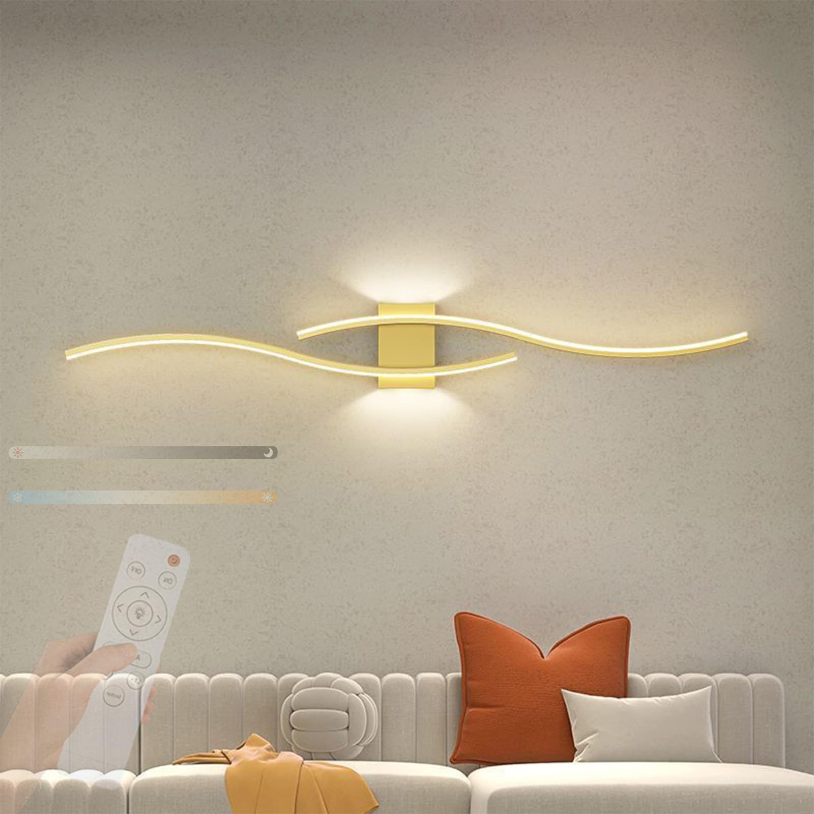 Nowoczesna lampa ścienna LED z pilotem zdalnego sterowania, ściemniana lampa ścienna do wnętrz, 2700 K-6500 K, zakrzywiona konstrukcja z żelaza akrylowego, dekoracja do sypialni, korytarza, salonu