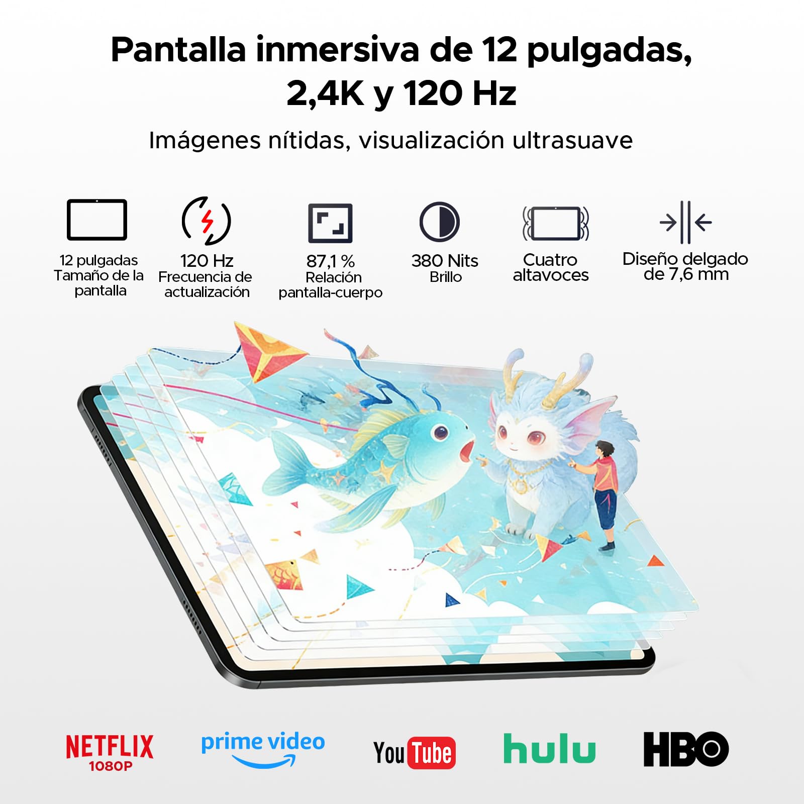 P12 Pro Tablets 12 Pulgadas, 2.4K 120Hz & 4G Sim LTE, 48GB+256GB/2TB Gemini AI & 12000mAh/18W Tablet Android 16, T7300 Octa Core Tablet con Teclado, Quad Speakers/Widevine L1/Mouse/Funda