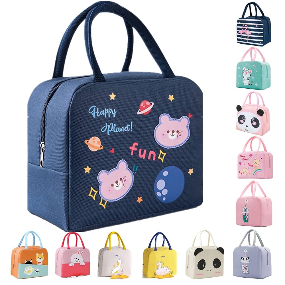 LAPOPNUT Kids Lunch Bag For Girls Boys Students,Reusable Cartoon Insulated Lunch Box,Easy Clean Waterproof Lunch Holder For Travel Picnic School,with