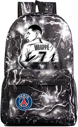 Duuloon Kylian Mbappe - Mochila clásica básica grande con gráficos, resistente al desgaste, con estrellas de fútbol, Rayo gris, Mochilas de mochila