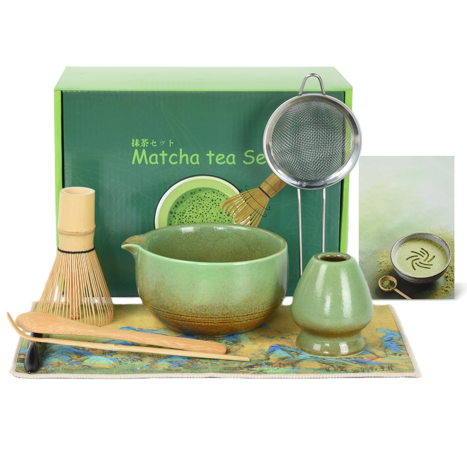 OTraki Matcha Set of 9 Bamboo Matcha Brooms, Matcha Bowl with Spout