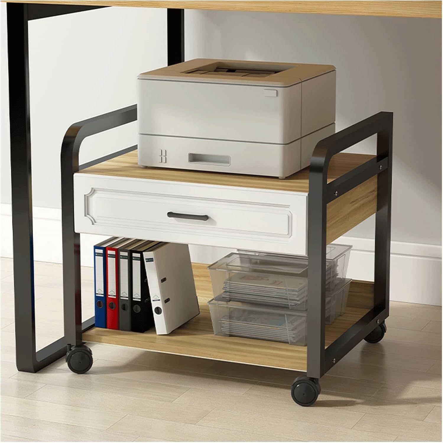 DFGHNBVC Mobile Printer Cart With Wheels And 2 Tiers For Home Office Organization And Space Saving,Black 2-50Cm
