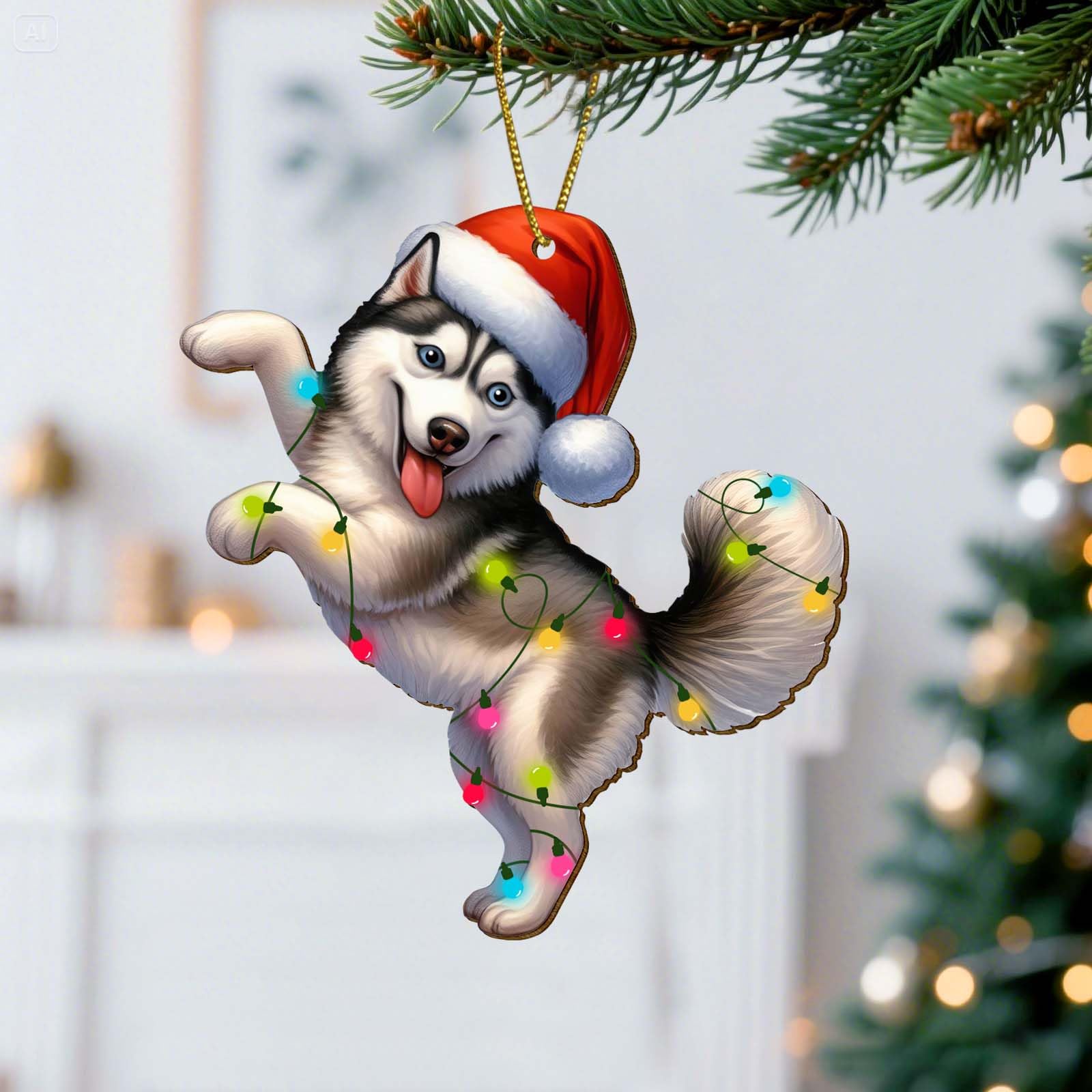 Funny Husky Christmas Ornaments - Wooden Keepsake -2