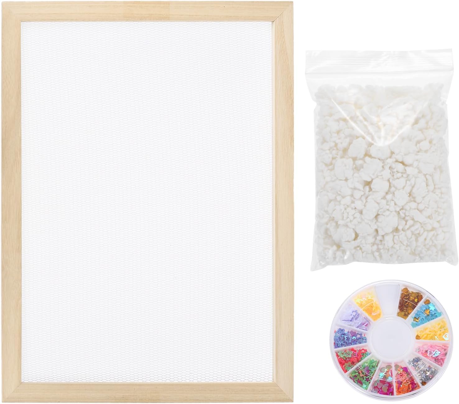 MECCANIXITY Paper Making Screen with Decorate Sequins Wooden Paper Making 15.7" x 30" Papermaking Frame Kit for DIY Paper Craft Making Cards, Bookmarks