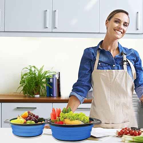 Miniatura 3 de Colador plegable, juego de 2 coladores plegables, colador de cocina que ahorra espacio, colador plegable de silicona de grado alimenticio con asa