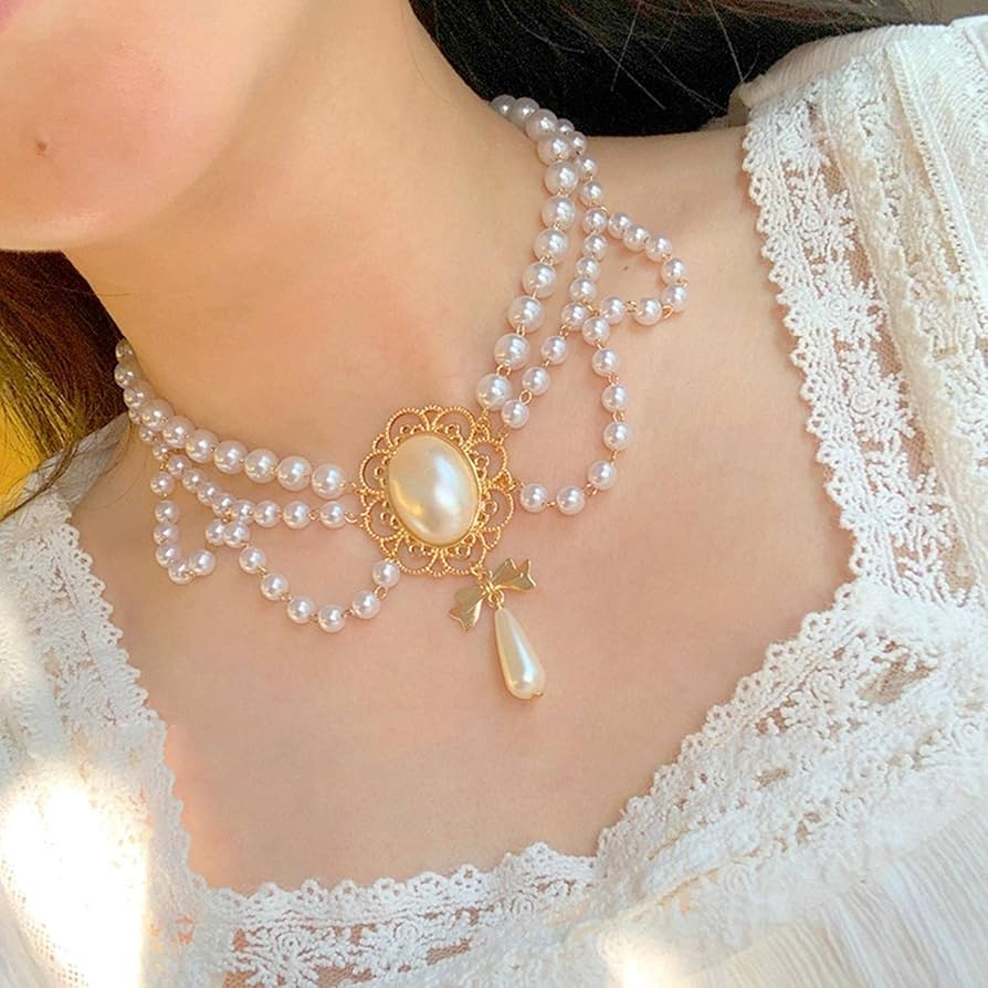 New Vintage Style 2 Layers Pearl Choker Necklace for Women