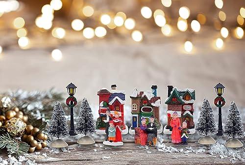 Miniatura 8 de Juego de aldea navideña de resina con figuras, casas y accesorios, perfecto para decoración de vacaciones en interiores y exhibiciones de aldeas