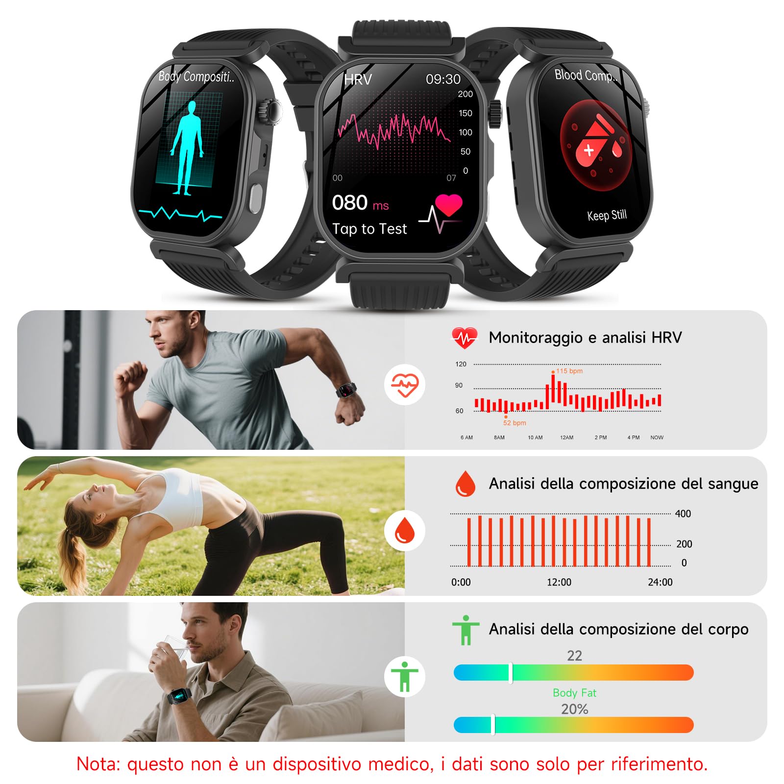 YUPENG 2026 Smartwatch ECG/HRV/Lipidi/Pressione Sanguigna/Acido Urico/BMI | 1.88" Orologio Fitness con Chiamate, 24H Sonno/Temperatura/Cardiofrequenzimetro/SpO2/Micro-Check-up/SOS, Android iOS, Nero