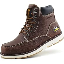 Jacata Mens Work Boots Moc Toe Wedge Botas De Trabajo Para Hombre Soft Toe Non Slip Industrial Construction Leather Boots/Shoes For Men Women
