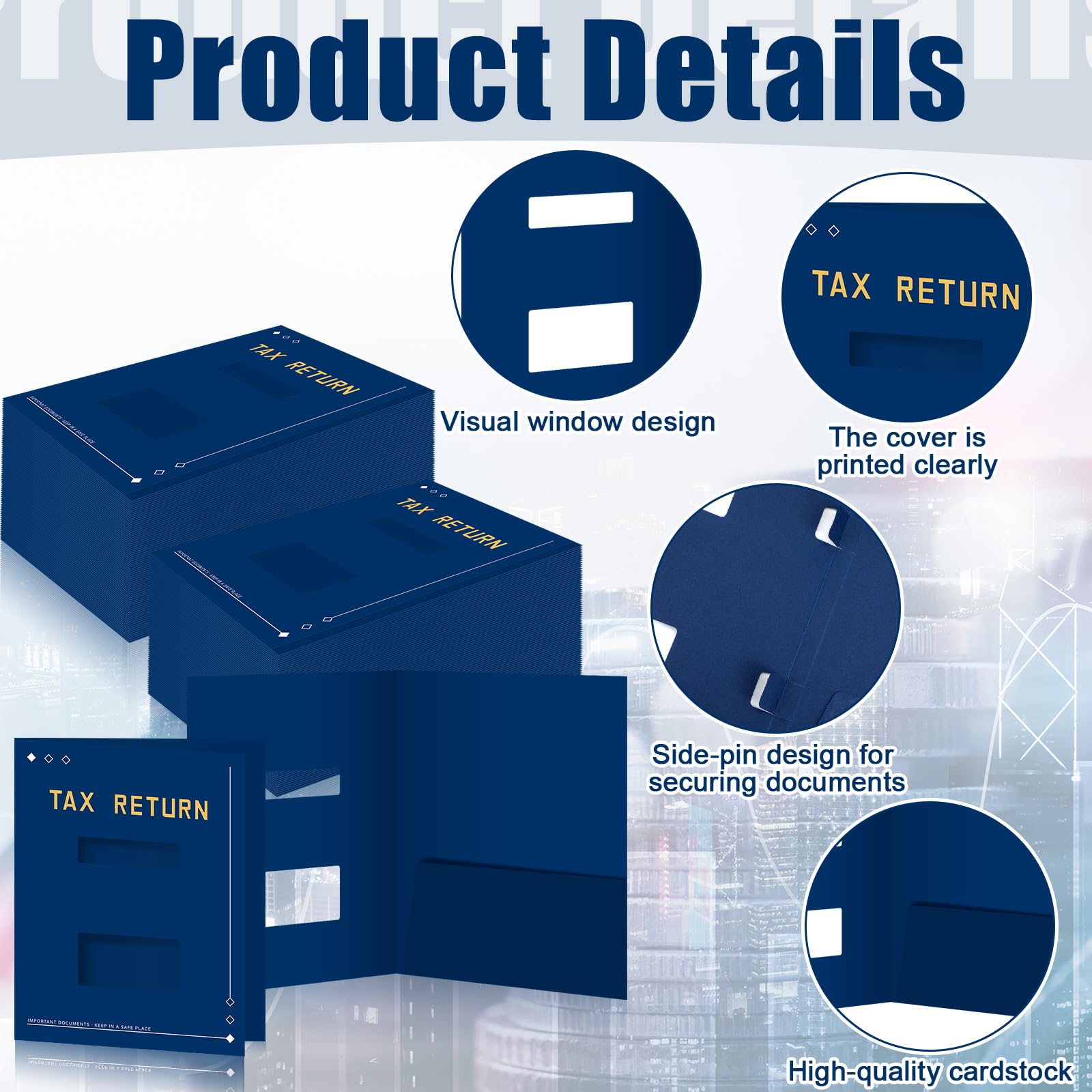 Mooliwe 100 cartelle per dichiarazioni dei redditi blu, 22,9 x 29,9 cm, organizer per imposte sul reddito con punti metallici laterali, doppia finestra, cartelle per documenti per contabili, forniture