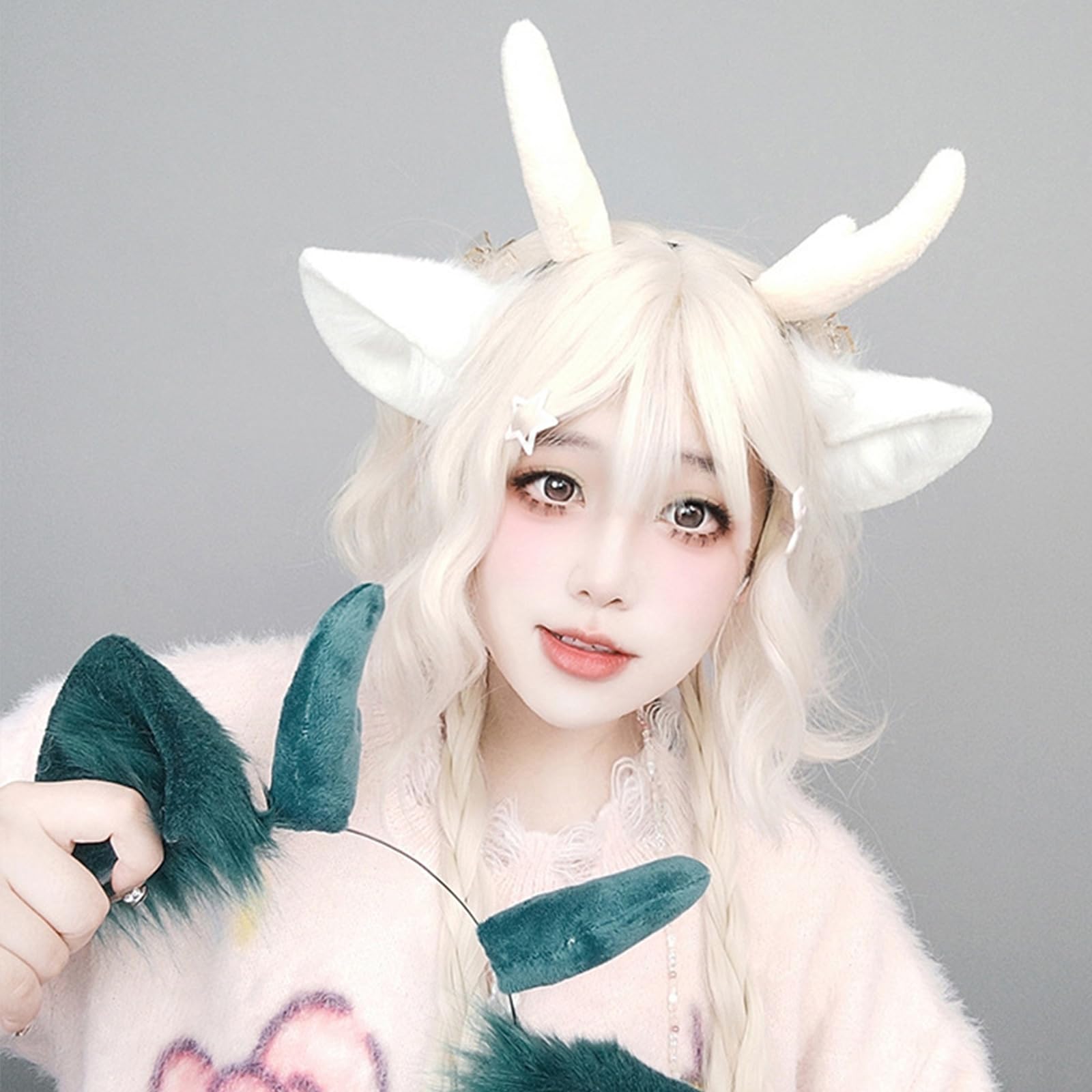 Adorabile corna di drago pelosa con coda, ideale per feste in costume, comoda attrezzatura per cosplay