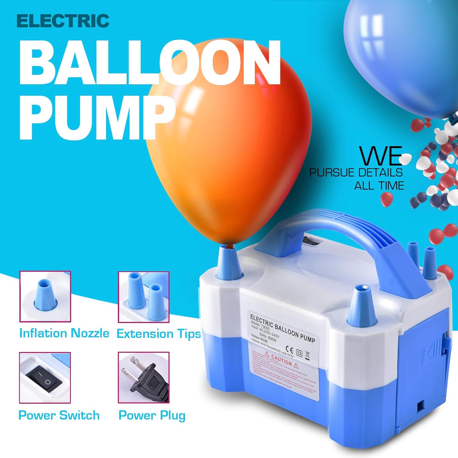 Electric Air Balloon Pump, Portable Dual Nozzle Electric Balloon Inflator/Blower for Party Decoration,Used to Quickly Fill Balloons - 110V 600W [Blue]