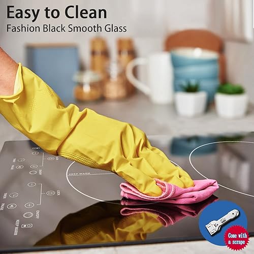 Vista 5 de Karinear Placa eléctrica de 2 quemadores, placa de cocina de cerámica con enchufe de 120 V, encimera de 12 pulgadas y estufa eléctrica integrada