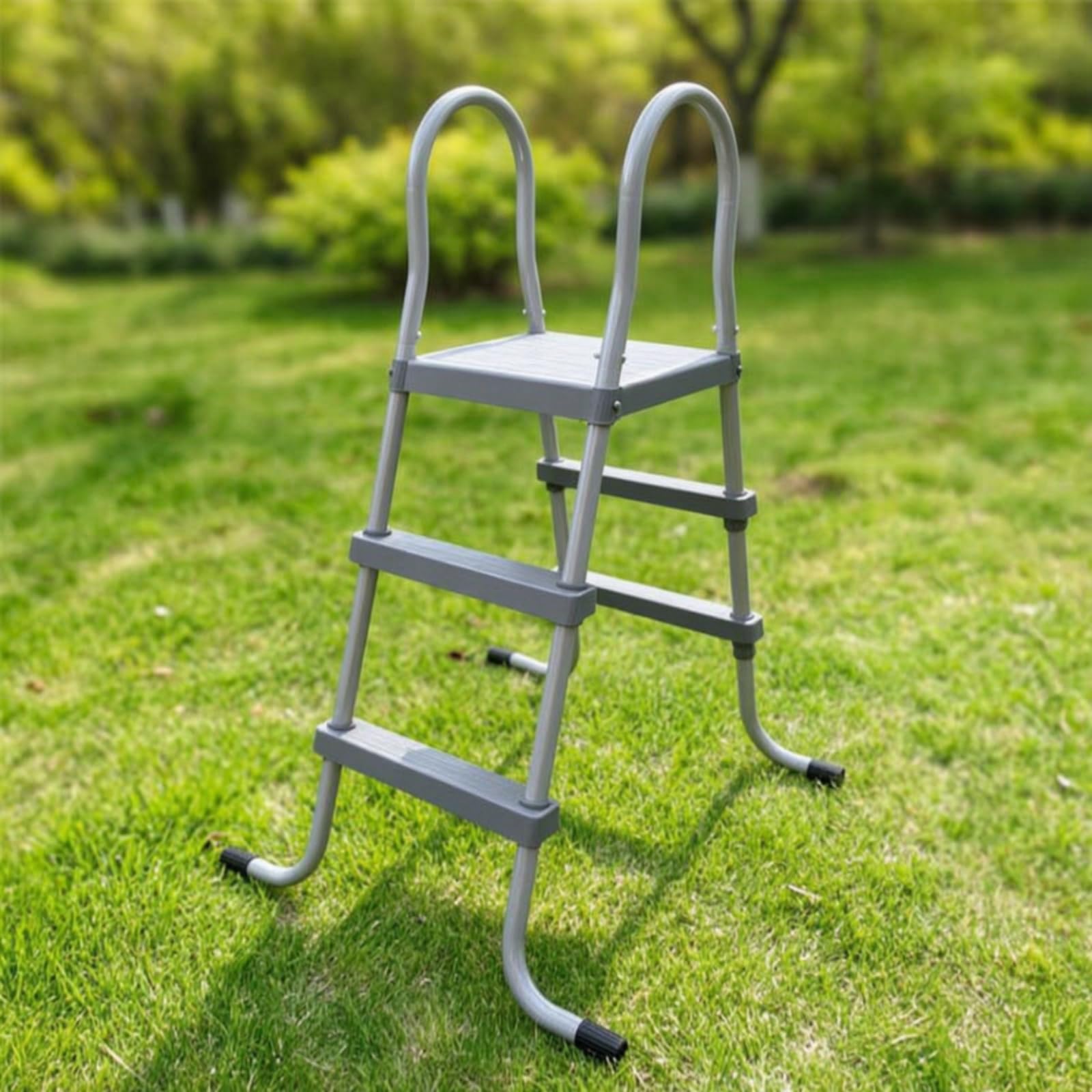 Qianly Scaletta con Corrimano Antiscivolo Curvo Attrezzatura per Proprietari di Piscina, 150cm, W036X 32mm Diametro Scala A Piattaforma A Quattro Gradini