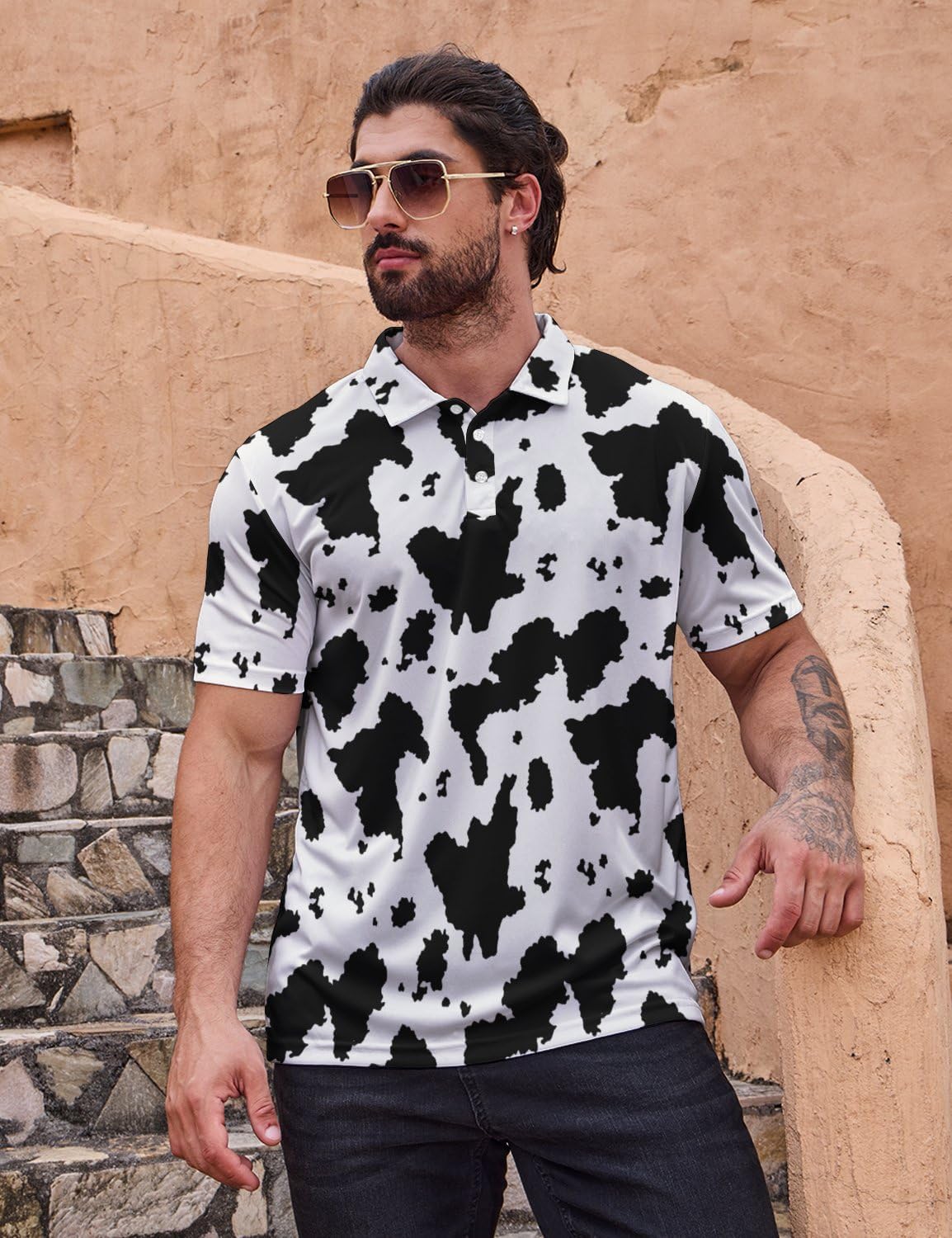 Men's Golf Shirt Funny Polo Shirts Button Up Short Sleeve Party Outfit Shirt for Men