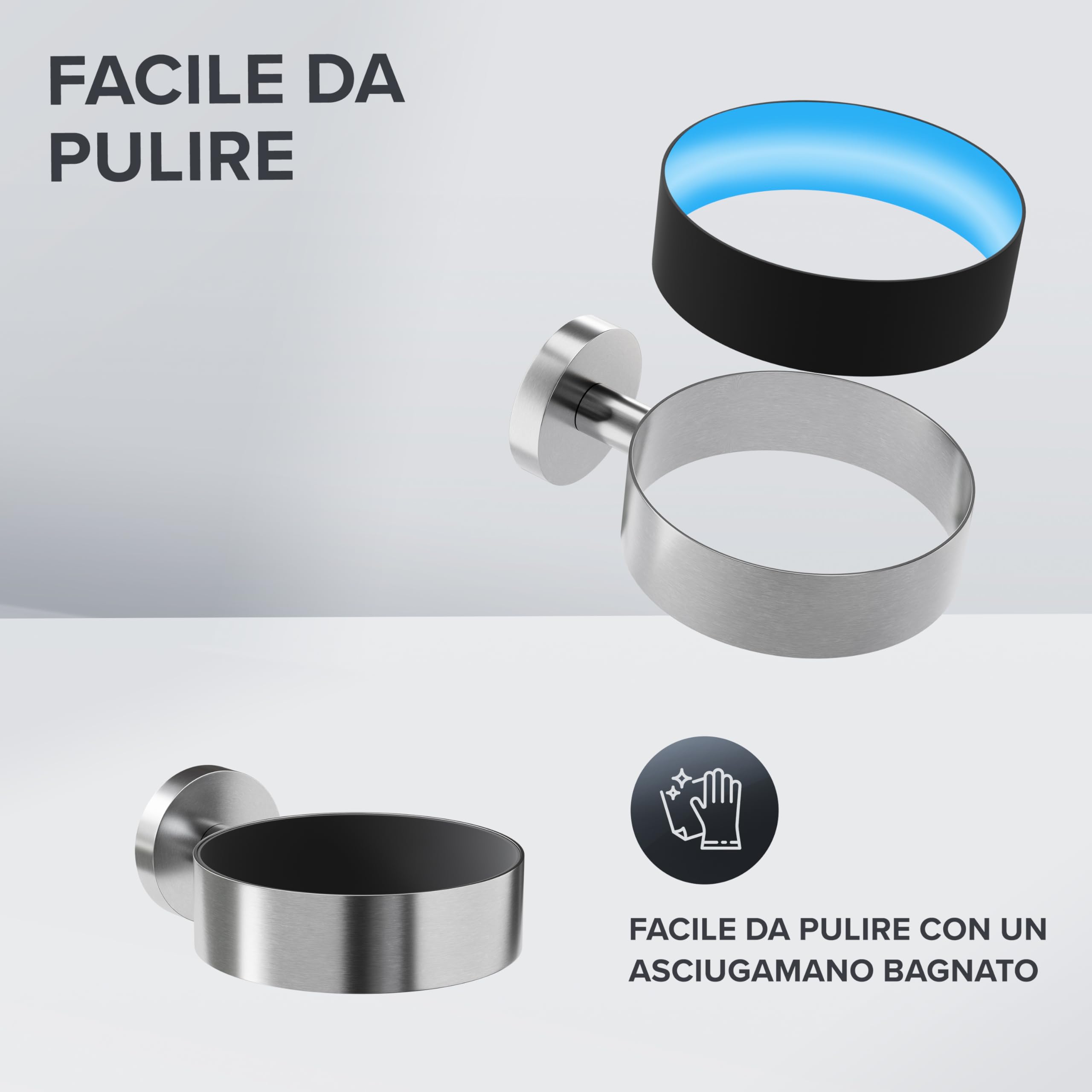 ovimar Porta asciugacapelli Ronne | Acciaio Inox | Argento | con Fissaggio a Parete per Foratura | con Imbottitura per asciugacapelli | per Foratura | Porta asciugacapelli in Bagno