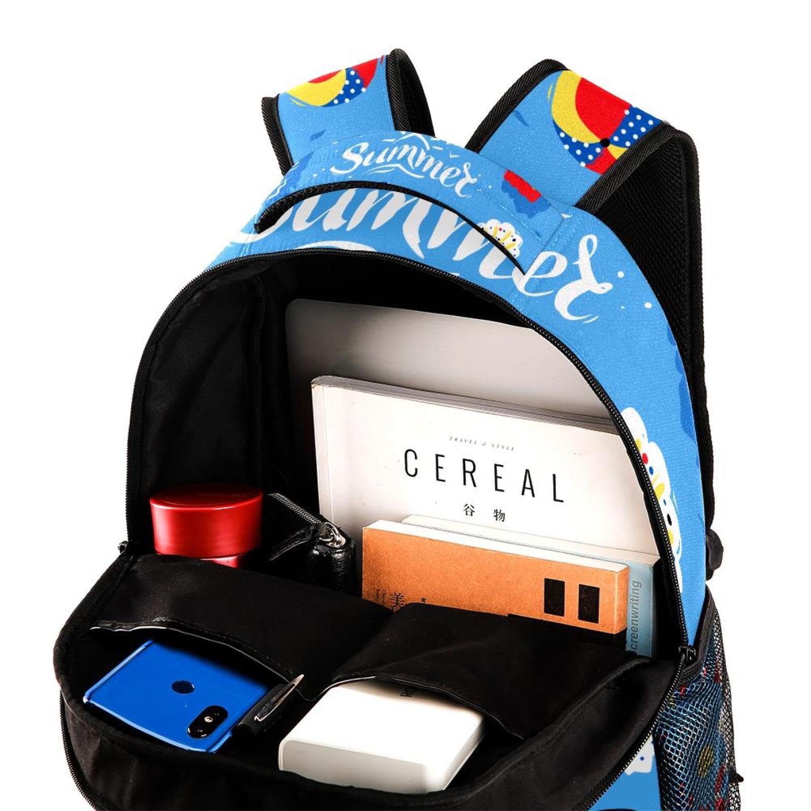 Zaino scolastico per uomini e donne, borsa da viaggio per computer portatile blu estivo, zaino leggero per università, zaino casual per libri