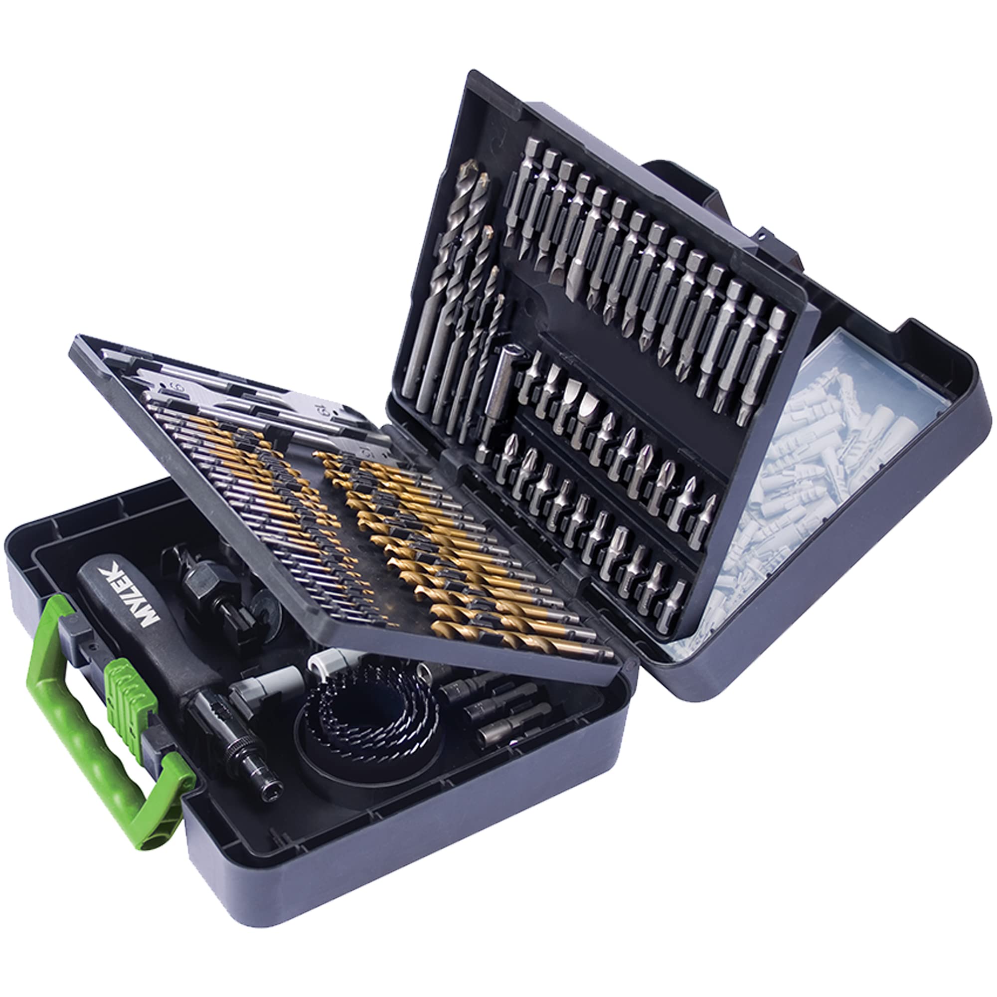 Mylek Cobalt 204 Piece Drill Bit And Screwdriver Accessory Set - Hss, High Speed For Use On Wood, Masonry, Metal, Plastic & More - With Storage Case