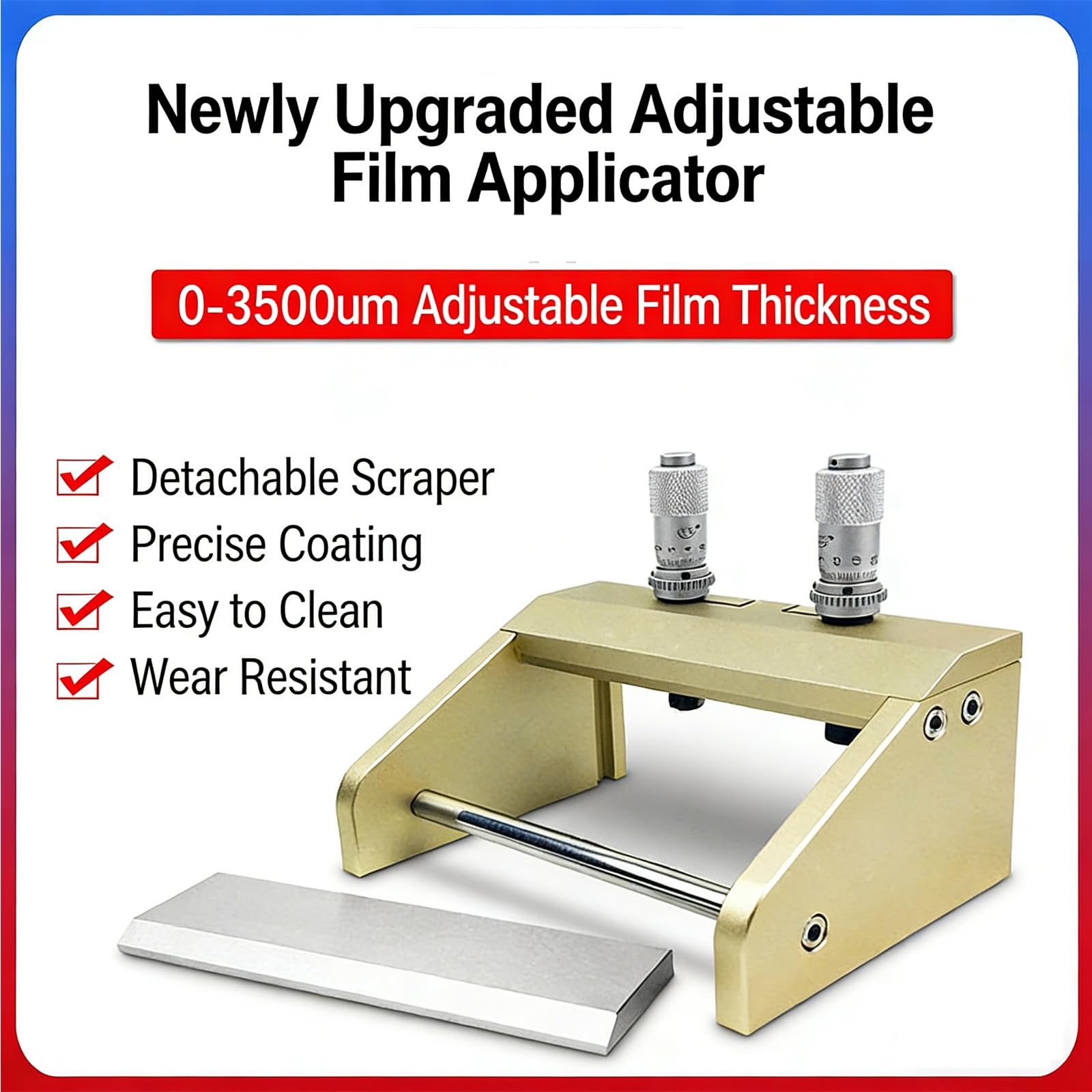 Aplicador de revestimiento de película ajustable, herramienta de revestimiento de precisión, grosor de 0 a 3500 μm, precisión de ± 2 μm, raspador magnético, para impresión de laboratorio y pintura
