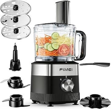 FIMEI Multifunctional Food Processor, 3 Speeds and Pulse Function, 1.5L Chopper, Dough Kneader, Shredder, Reversible Slicer, Emulsifying Disc, Double Lock Protection, Compact and Easy to Store, 800W