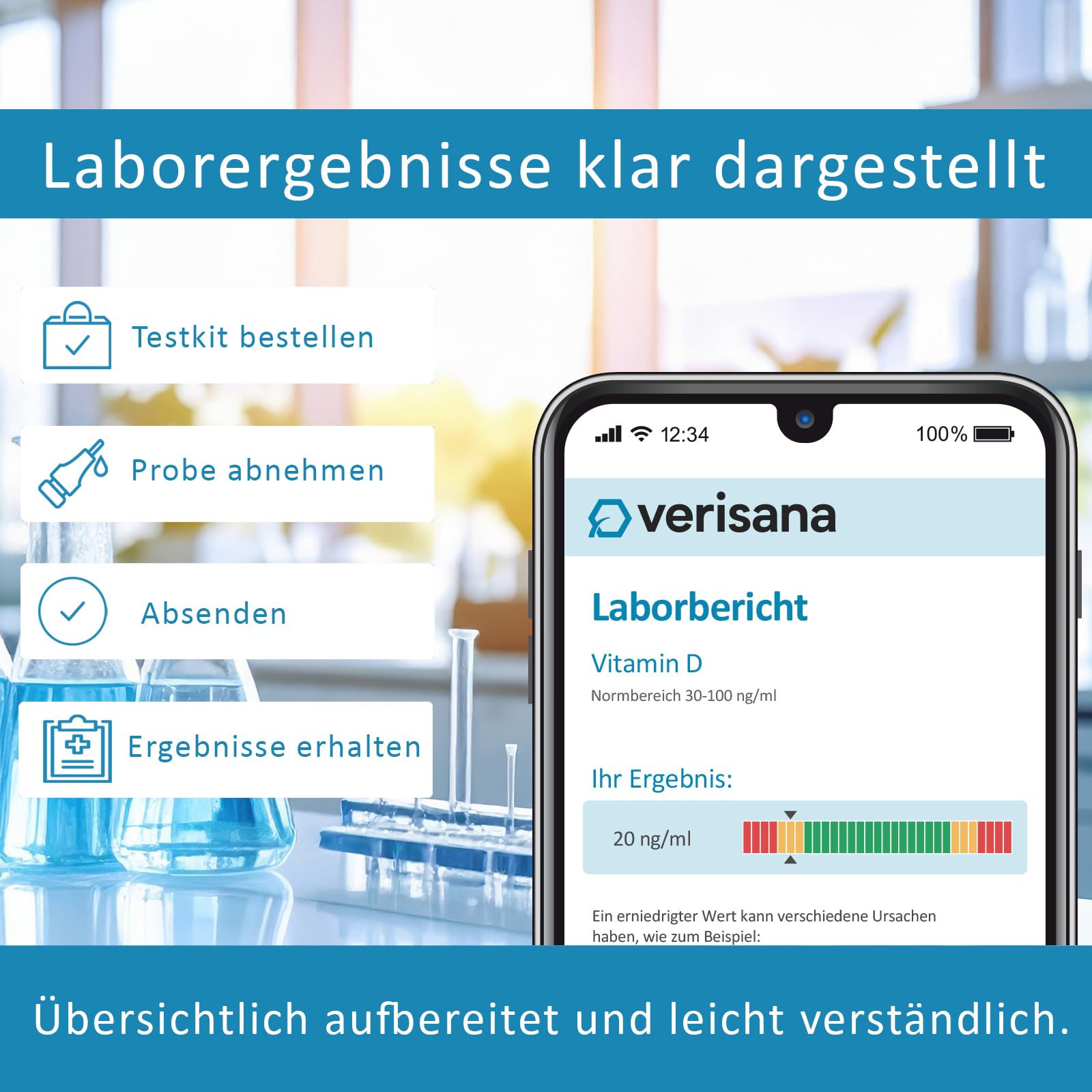 Vitamin D Test Doppelpackung – Vitamin D Wert einfach & bequem von zu Hause bestimmen – Jetzt sparen & Mangel vorbeugen – Verisana