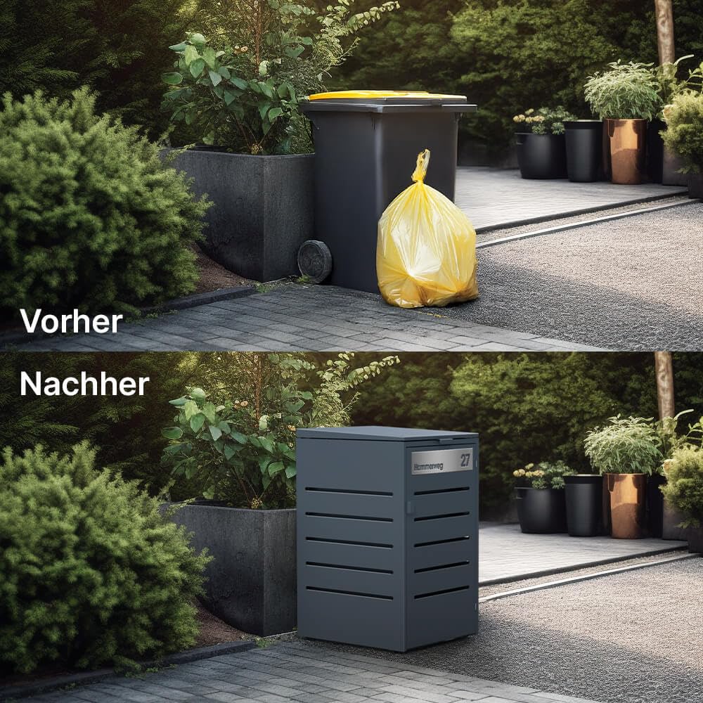 KNOBLOCH Mülltonnenbox aus Aluminium | Basisbox MTB1012 | erweiterbar | Anthrazit | 1-türig | 120 und 240 L