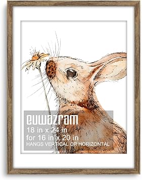 Rustic Walnut 18x24 Frame - Single Frame, 18 x 24 Poster Frame with Mat for 16x20, Picture Frames for Artwork, Puzzles, Photos and Movie Posters