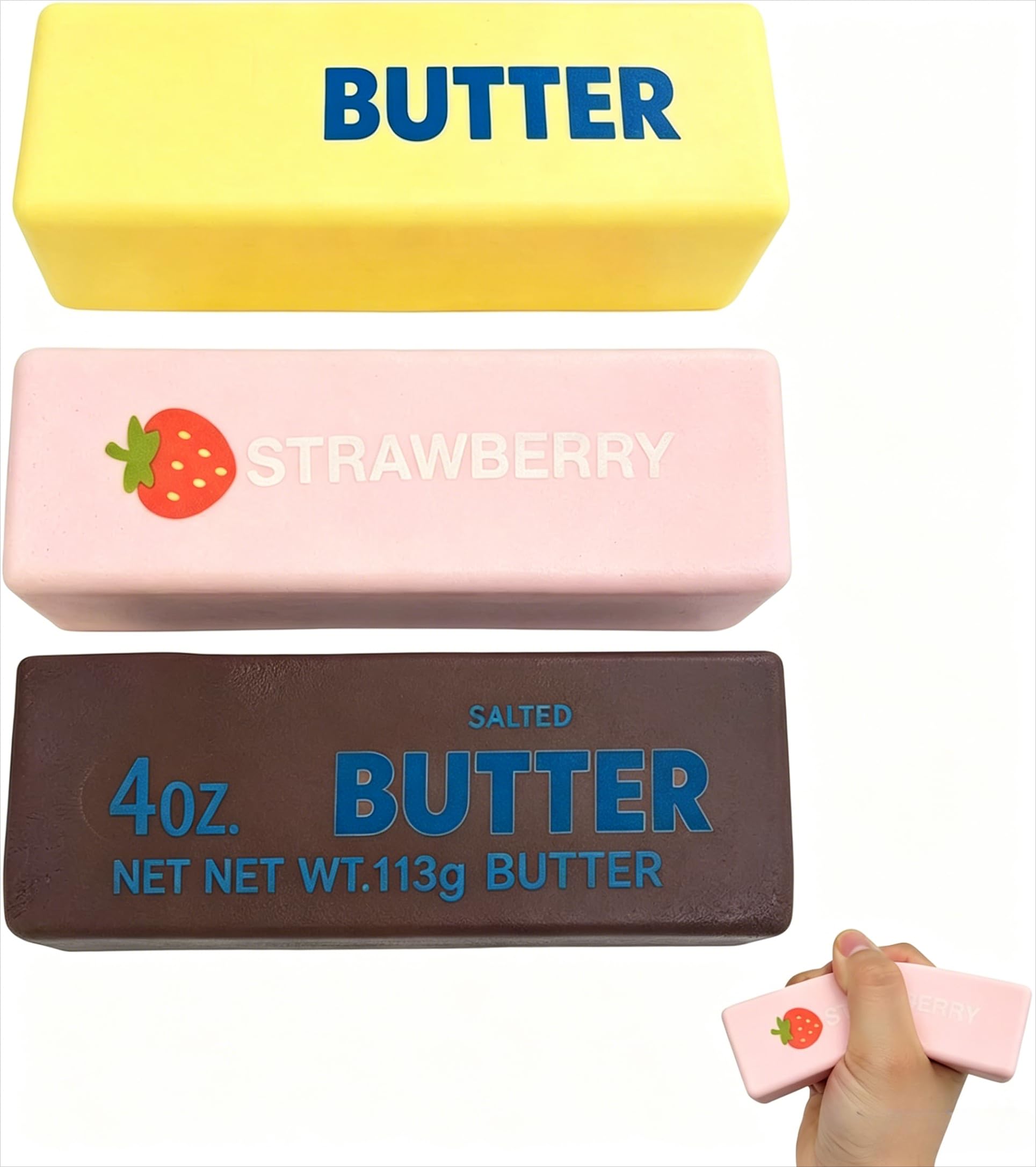 EHOTER Butter Squishy Cheese Squishy Fidget Kids Adults ADHD Chocolate Strawberry Butter Stick Stress Balls Slow Rising Squishies Sensory Squeeze for Home Office Desk Decor (3PCS)