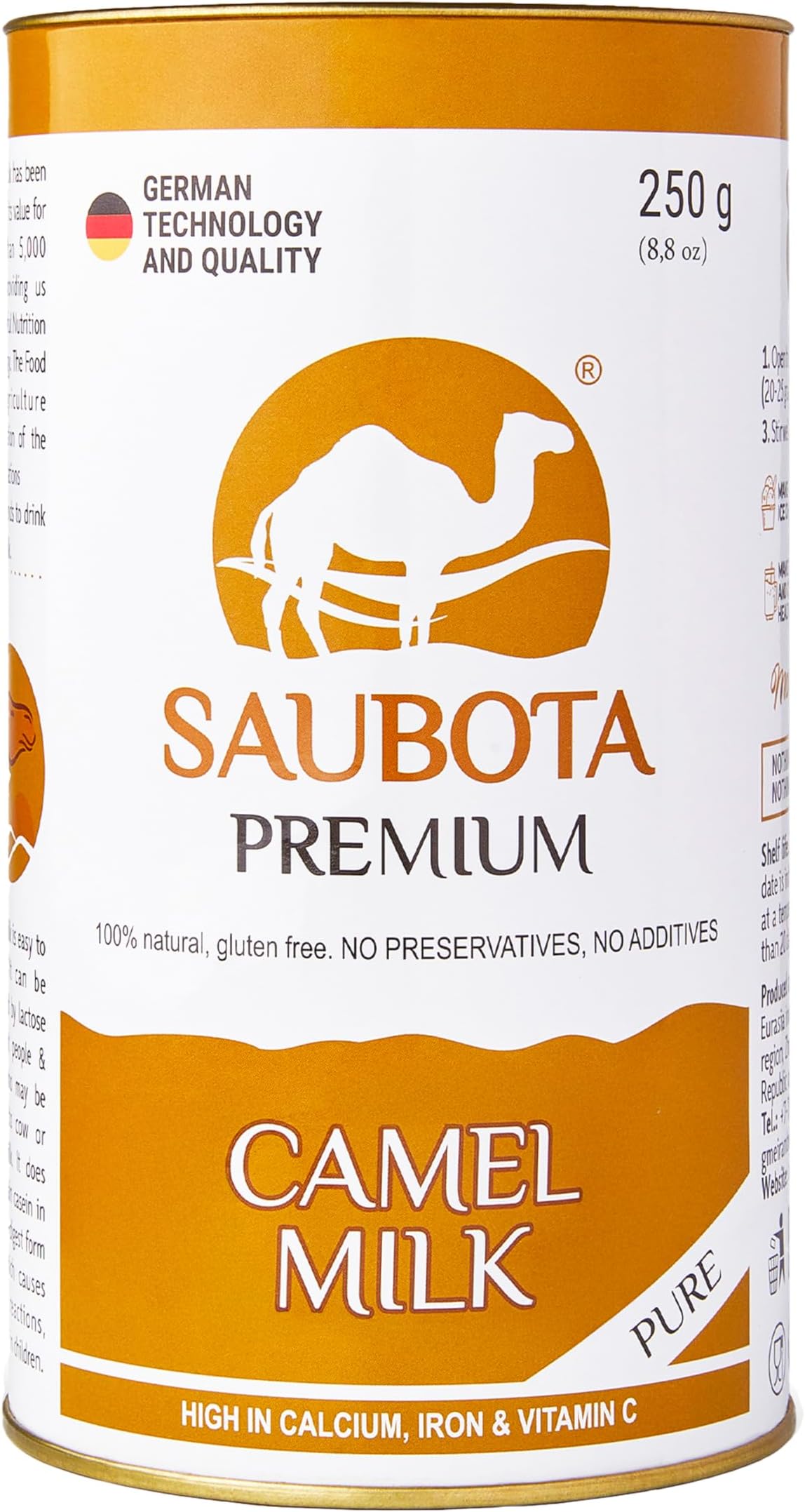 SAUBOTA Premium Camel Milk Powder 250g, 100% Natural & Gluten Free, High in Calcium, Iron and Vitamin C, No Preservatives, No Additives
