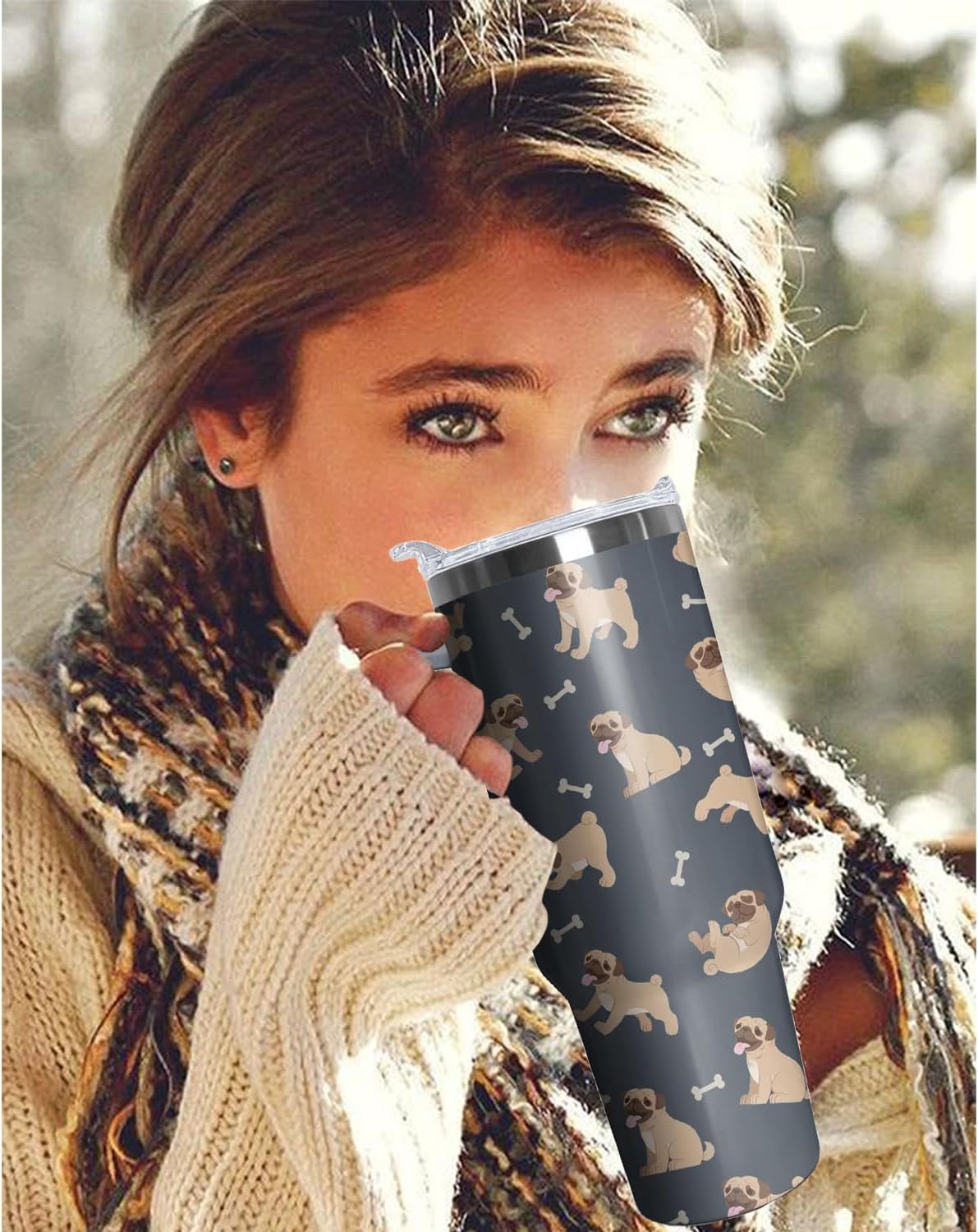 Pug Coffee Tumbler with Handle and Straw, 40 oz Dog Stainless Steel Insulated Cup with Lid and Straw,Travel Coffee Mug Water Bottle, Birthday Christmas Mothers Day Gifts for Animal Lovers Women - Image 7
