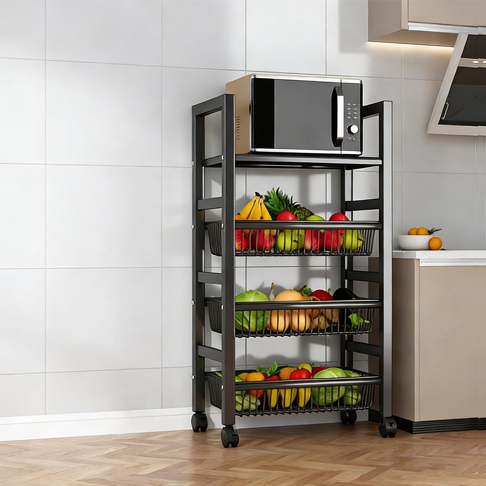 Carrito organizador de cocina con ruedas y estante de almacenamiento de alambre